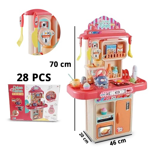 Deluxe Kitchen Play Set With Smoke Light & Sound - 28 Pieces