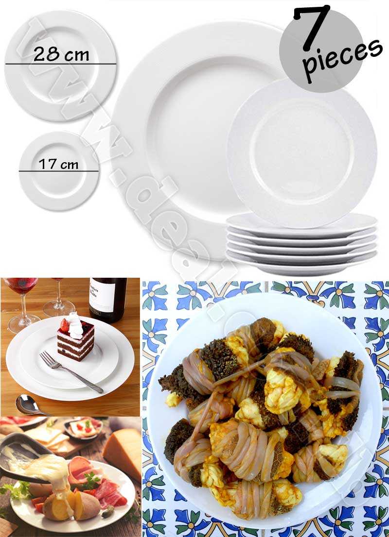 Dinner Set Of 7 Pieces Round Flat Plate White Porcelain circle