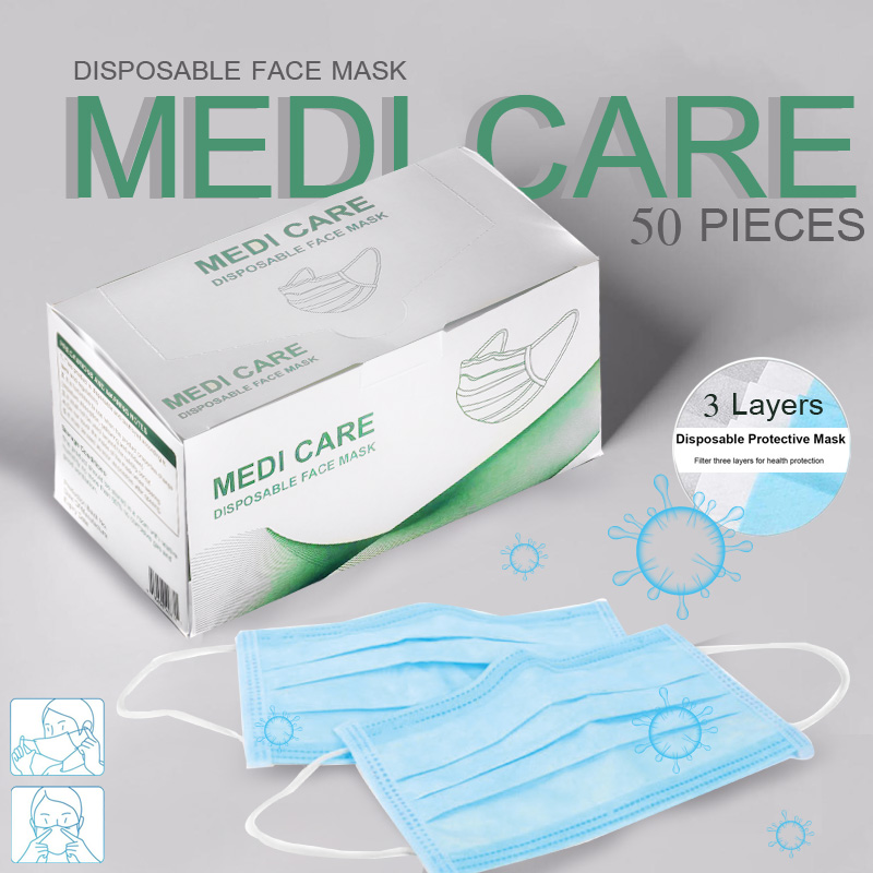 Disposable+Face+Mask+Medi+Care+50+Pieces