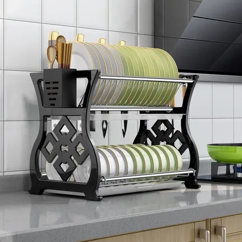 مجلى صحون طبقتين أسود | 2-Tier Black Dish Rack