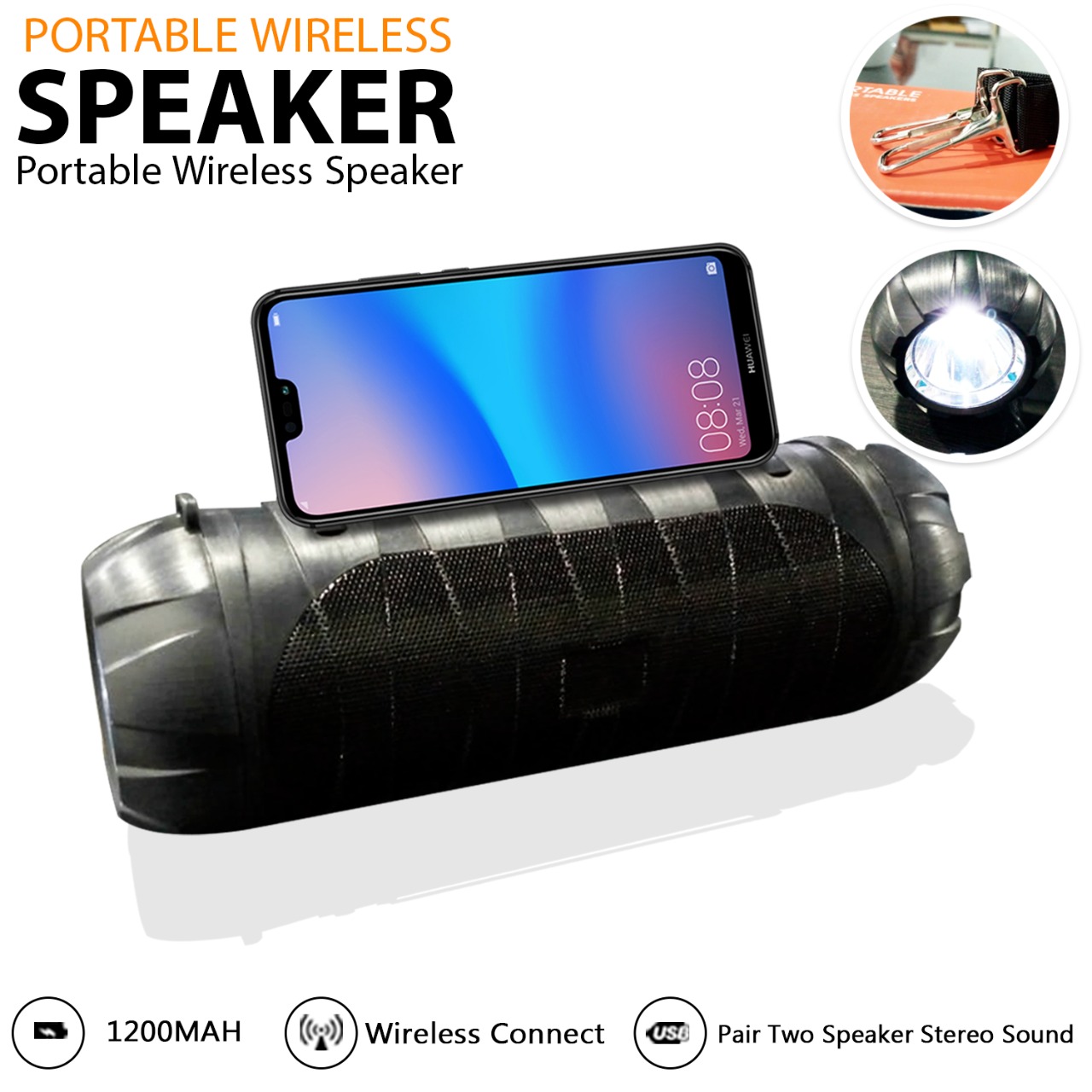 ET-151 Portable Wireless Speaker With Led Light & Phone Holder