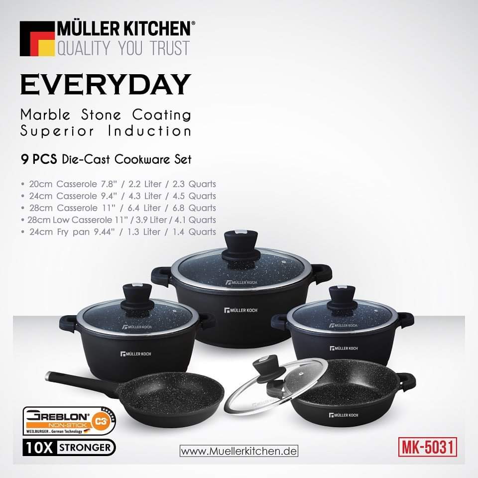 Muller+Koch+Everyday+9Pcs+Die-Cast+Cookware+Set+MK-5031