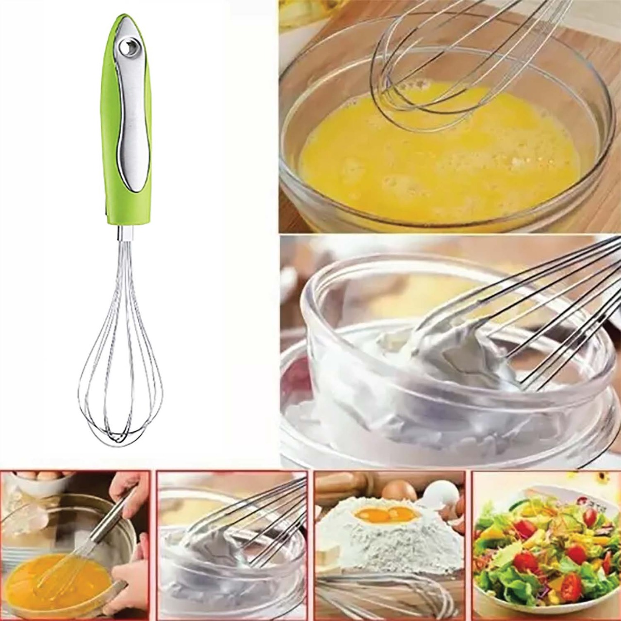 Egg Beater Manual Hand Mixer Red Stainless Steel Wire Whisk Silicone Non-Slip Handle Kitchen Tools Baking Cooking Mixing Tools Frother Foam Maker