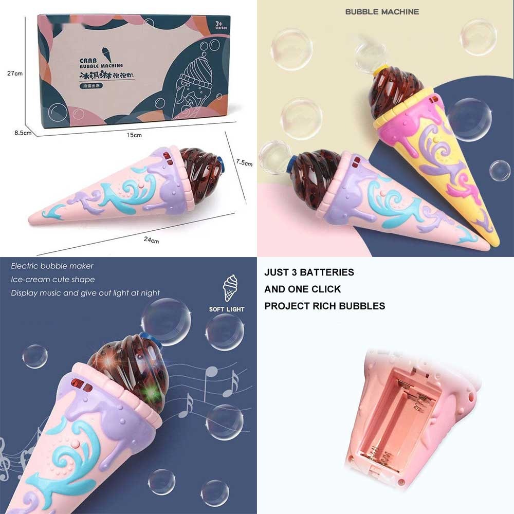 Electronic Ice Cream Bubble Machine Summer Toy for Kids Bubble Wand with Light Outdoor Party of Ice Cream Bubble Toy