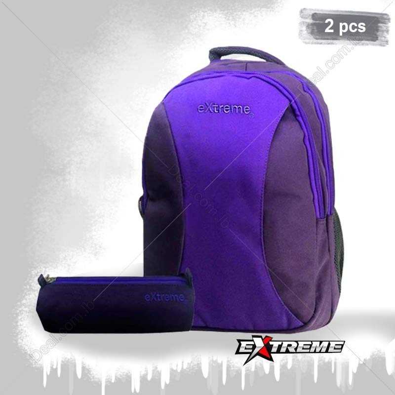 Extreme 3 Pocket Purple School Bag With Pencil Case