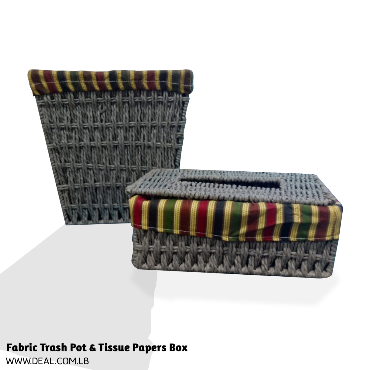 Fabric Trash Pot & Tissue Papers Box red