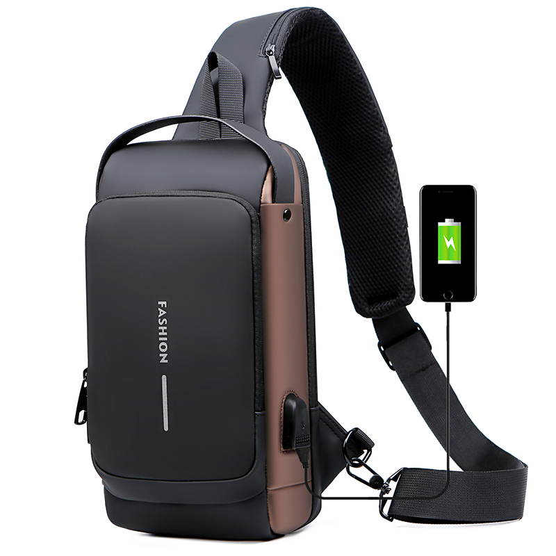 Fashion Anti Theft Leather Chest Bag With USB Charging Waterproof Stylish Lockable Sturdy Cross Body Bag