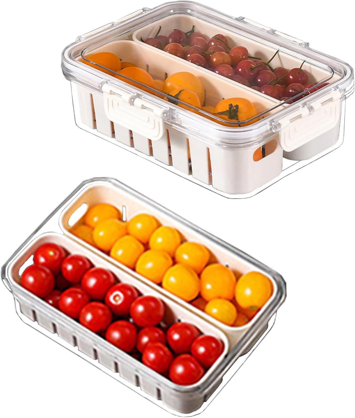 Food Produce Saver Containers for Refrigerator, Reusable Fresh Vegetables Storage Containers with 2 Detachable Boxes for Vegetables, Fruit,Meat and Salad