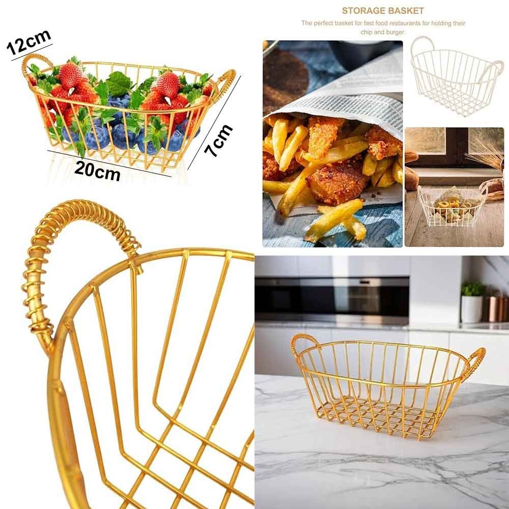 Food Serving Basket Household Organizer Creative Iron Fruit,French Fries,Food Basket (Gold)