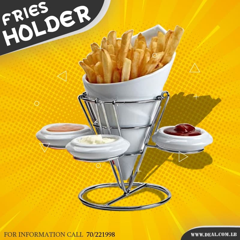 French Fries potato stand along with 3 Dip Sauce bowls holder rack with