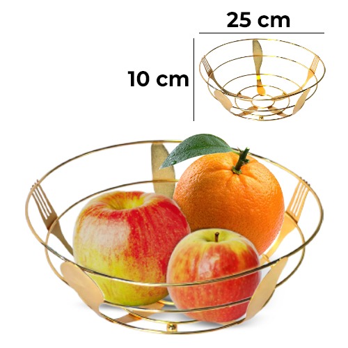 Fruit Basket 25x10Cm Round Gold Utensil Design