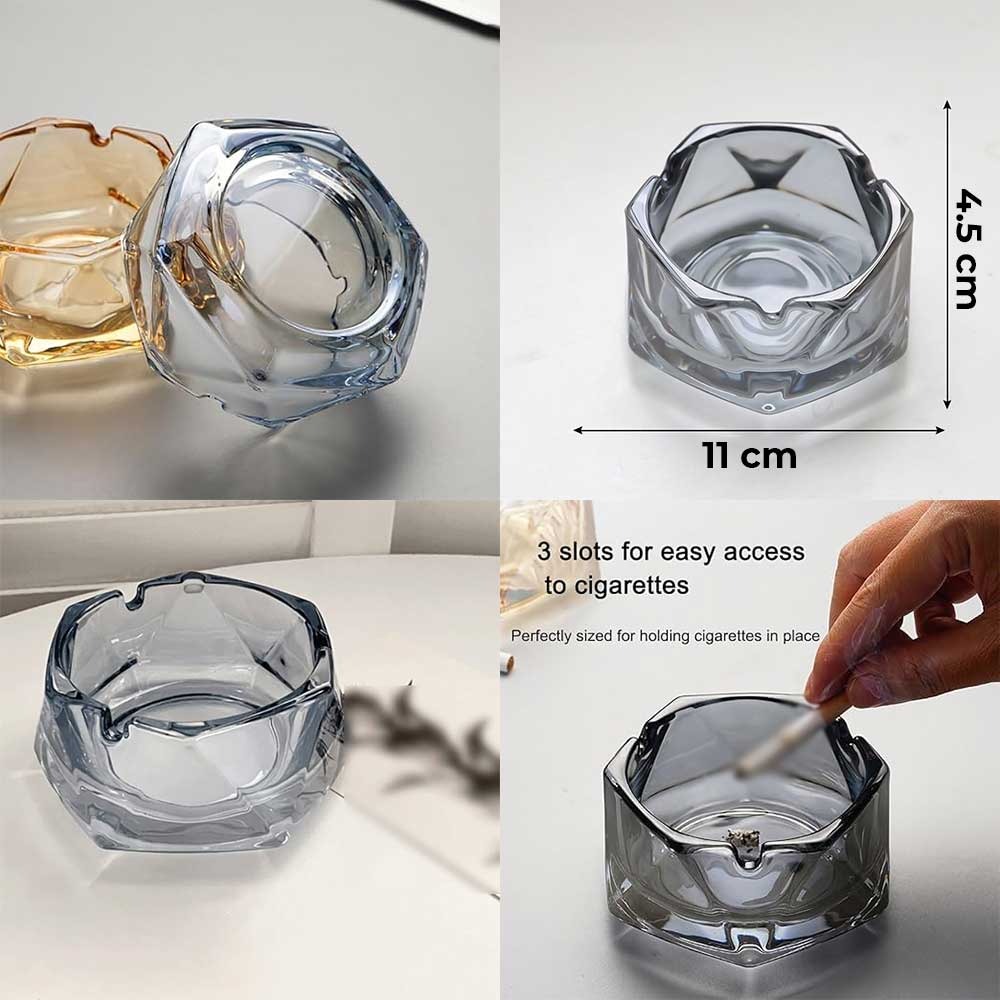 Glass Ashtray, Crystal Geometric Ashtray, 1 Pc Portable Decorative Glass Ashtray Indoor Outdoor, Cigar Cigarette Table ashtray Decoration,Smokey Grey Ashtray