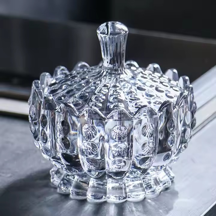 Transparent Glass Bowl with Lid Multipurpose Decorative Item Serving Fruit Dry Fruits Chocolates Snacks Dessert Tea