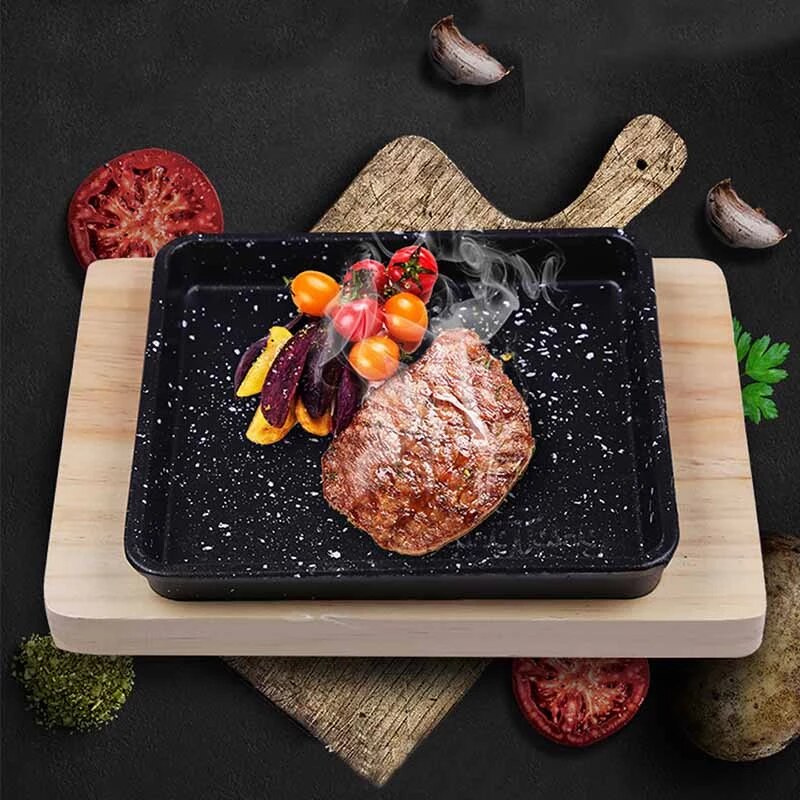 Grill Pro Sizzler Plate with Wooden Plate Square
