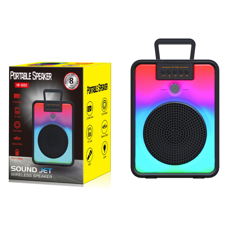 HF-880 Bass Speaker 8 Inch Big Stereo Speaker With Coloured Lights