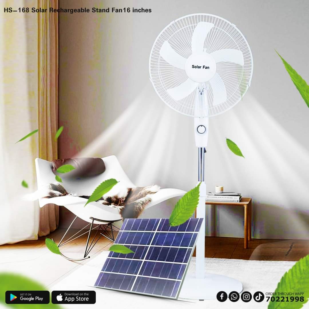 HS-168+Solar+Rechargeable+Stand+Fan+16Inch