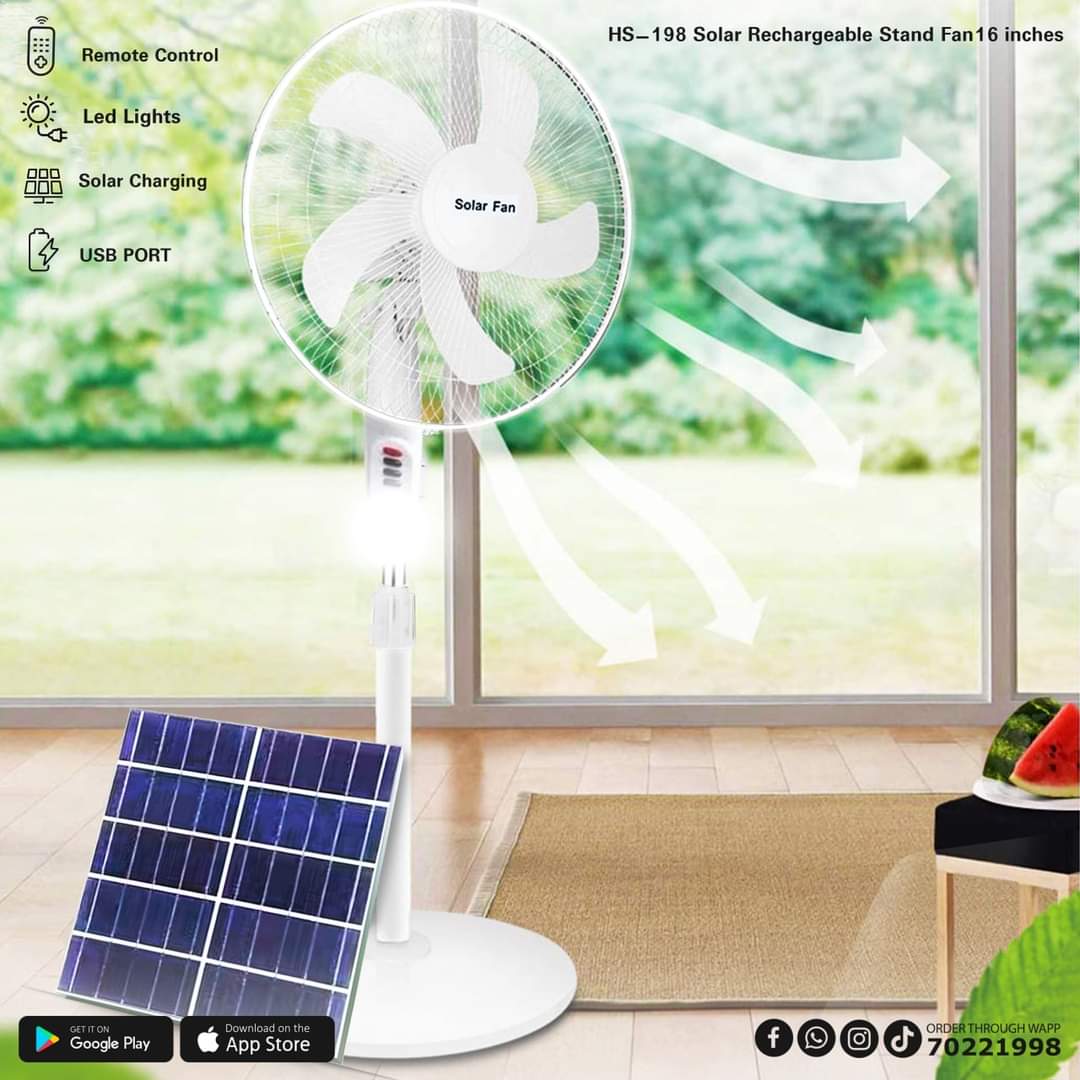 HS-198+Solar+Rechargeable+Stand+Fan+16inch