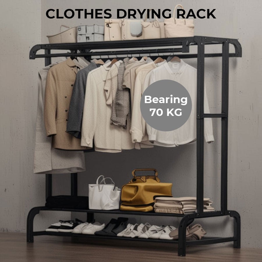 Heavy Duty Clothes Drying Rack,Freestanding Wardrobe Closet Metal Clothing Rack for Hanging Clothes, Freestanding Closet Organizer, Max Load 70KG