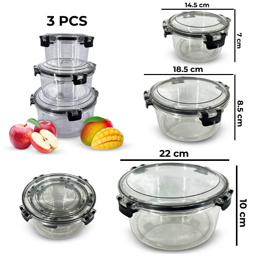 High Quality 3 Pieces Set Circular Vacuum Food Storage Container For Vegetable ,Fruits,Food,Cake,Sweets