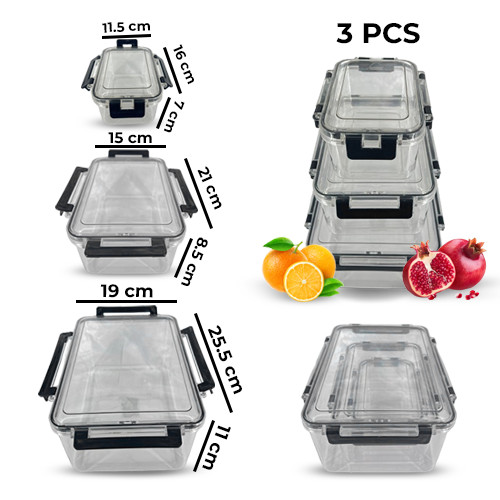 High Quality 3 Pieces Set Rectangular Vacuum Food Storage Container For Vegetable ,Fruits,Food,Cake,Sweets