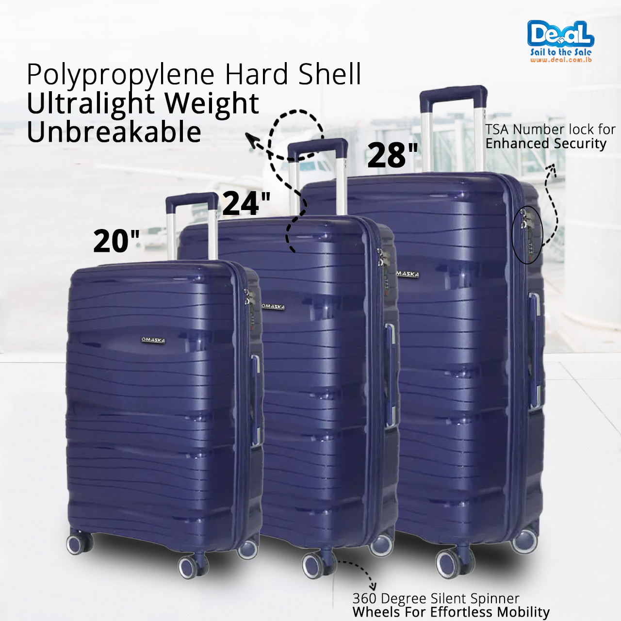High Quality Dark Blue Color Luggage Set of 3pcs 20inch 24inch 28inch