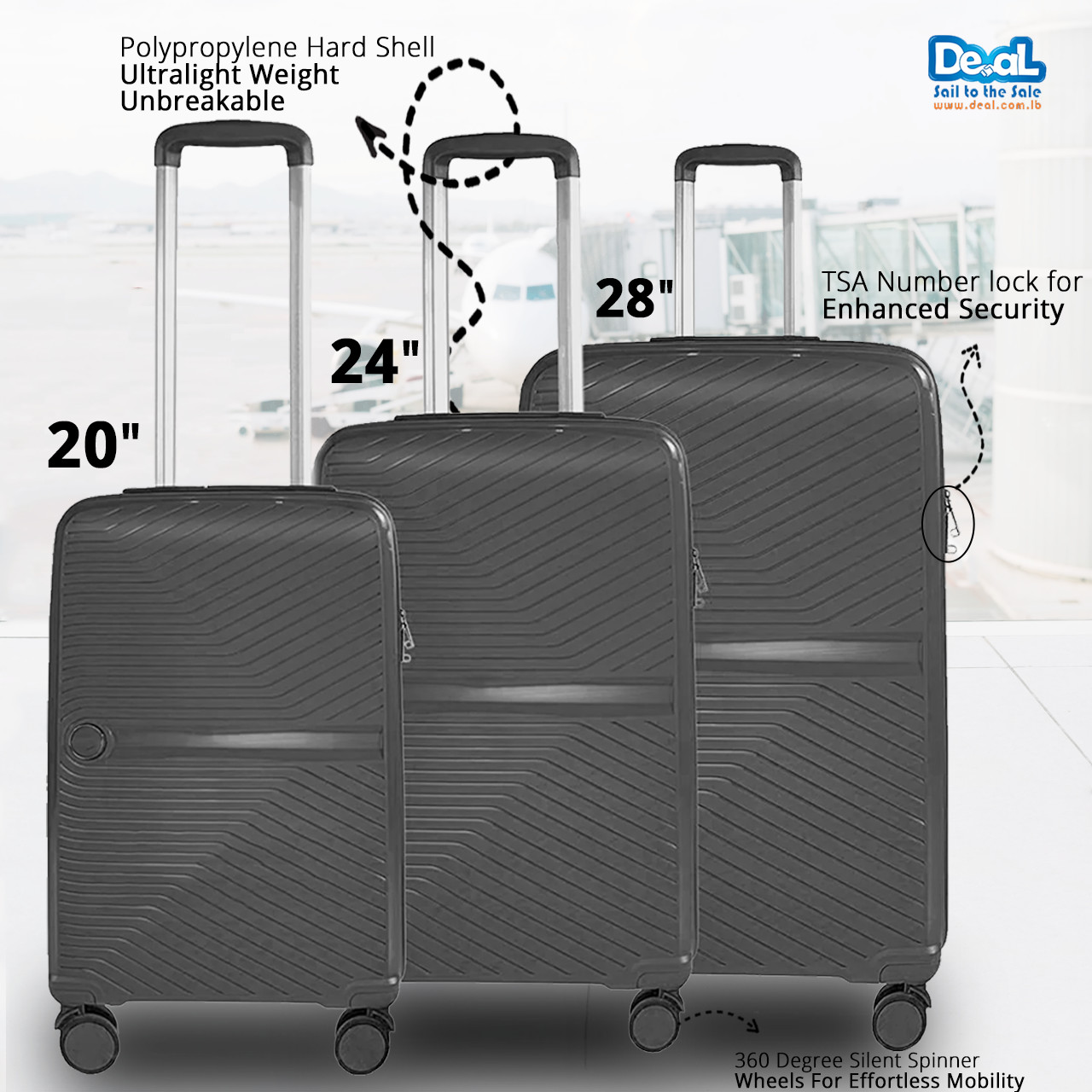 High Quality Dark Grey Color Luggage Set of 3pcs 20inch 24inch 28inch