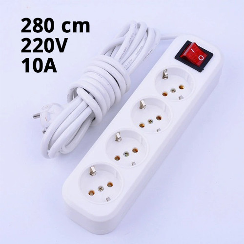 High Quality European Style 10A 220V Power Board Extension 4 Socket with Switch