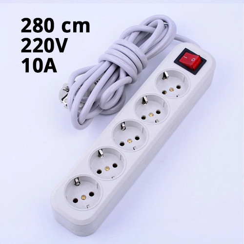High Quality European Style 10A 220V Power Board Extension 5 Socket with Switch