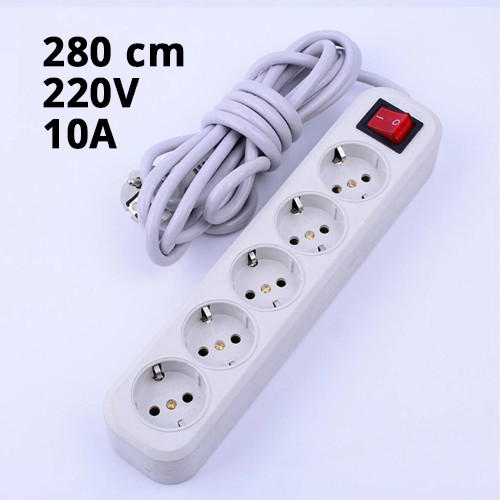 High Quality European Style 10A 220V Power Board Extension 5 Socket with Switch