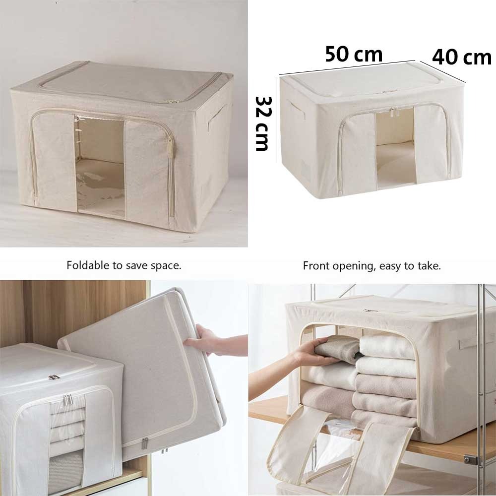 High Quality Fabric Storage Box,Large Capacity Storage Box with Metal Frame and Zips
