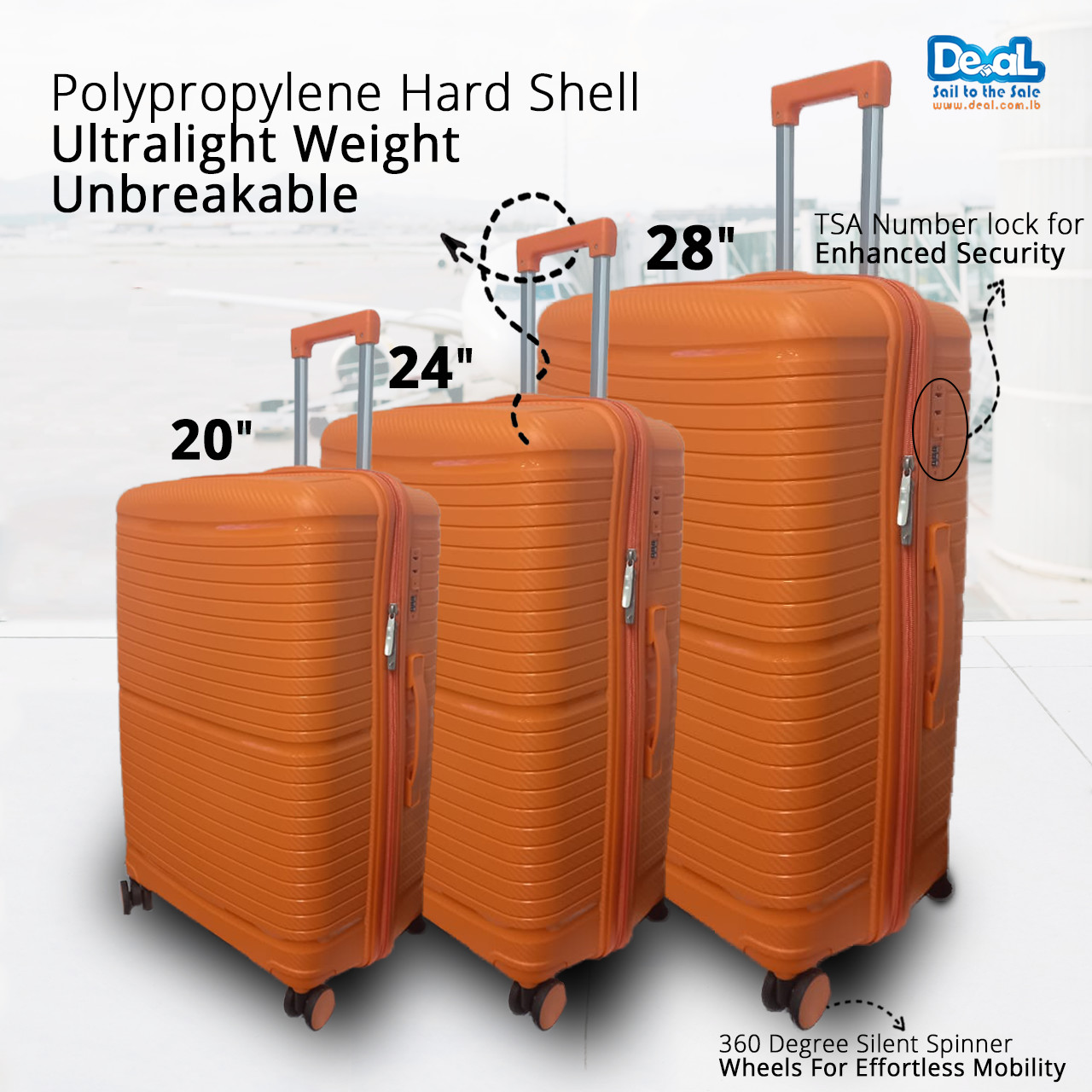 High Quality Orange Color Luggage Set of 3pcs 20inch 24inch 28inch