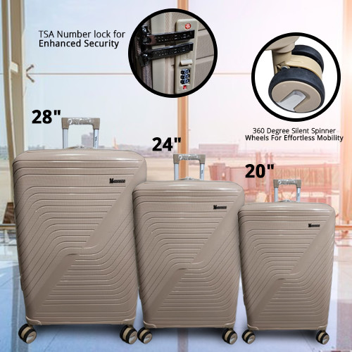 High Quality PP 3 Pieces Luggage Set - Beige Color
