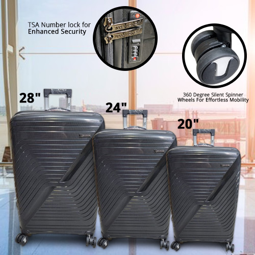 High Quality PP 3 Pieces Monza Luggage Set - Black Color