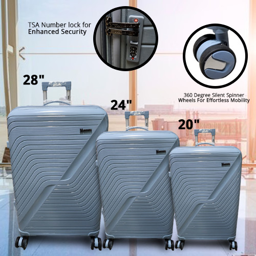 High Quality PP 3 Pieces Monza Luggage Set - Blue Color