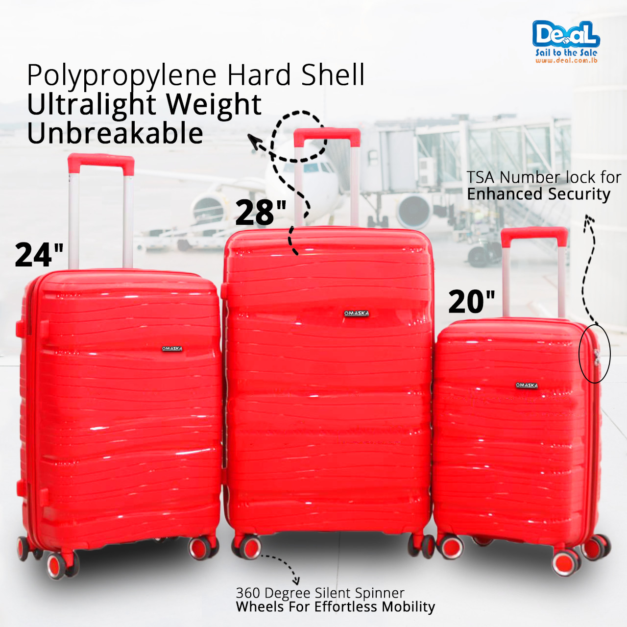 High Quality Red Color Luggage Set of 3pcs 20inch 24inch 28inch