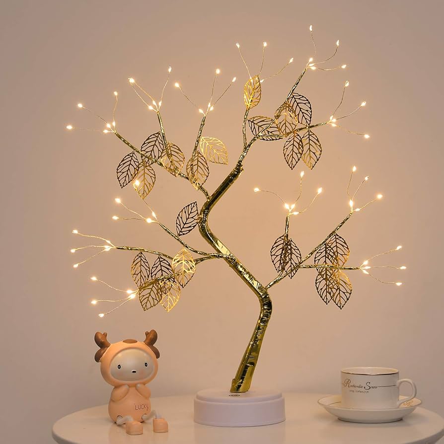 Leaf Bonsai Tree Light 20Inch Artificial Tabletop Fairy Light Tree Lamp USB Battery Touch Switch 72 LED Lighted Leaf Tree Lights