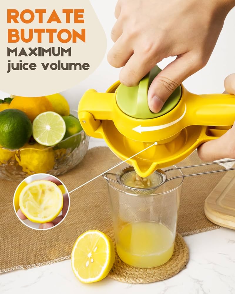 Lemon Squeezer, Manual Citrus Juicer, Lemon Juicer with Rotating Hinge Blade Hand Juicer Squeezer with a leaking spoon for Extracting the Most Juice Possible