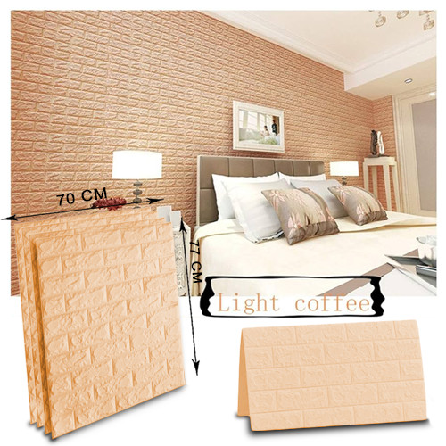 Light Coffee color Brick Wall Sticker Self Adhesive 70x77cm PE Foam Wallpaper Antibacterial DIY Stone Brick Wall Decals For Living Room Kids Bedroom Self Adhesive Home Decor