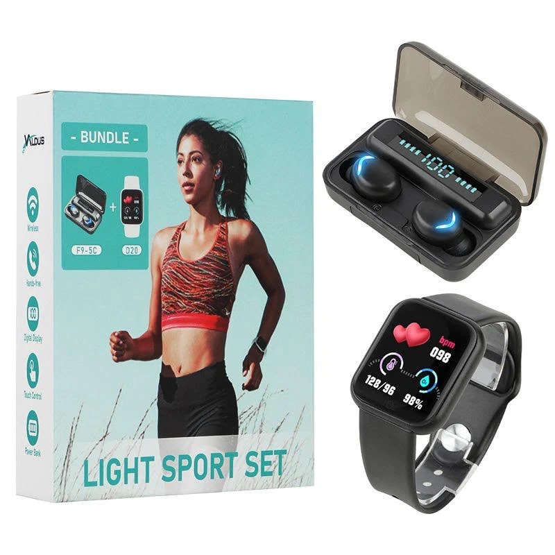 Light Sport Set 1.44 Inch Screen D20 Smart Watch Earphone F9 Earbuds Wireless TWS for iOS Android Mobile Phone