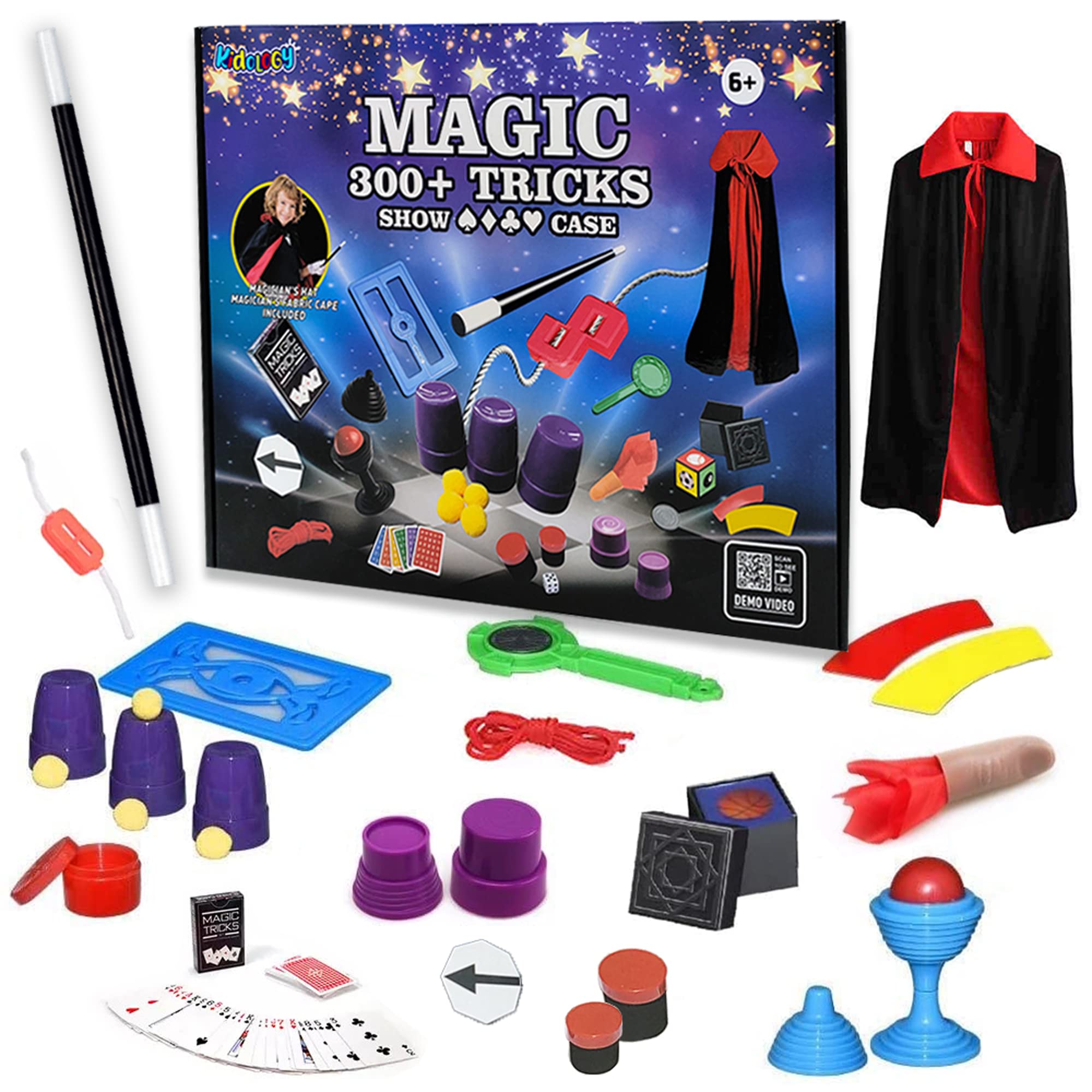 Magic Trick Set for Ages 6-14,Spectacular Magic with 300+Mind-Blowing Magic Tricks&Complete Role Play Set-Ideal for Beginners Exclusive Box with Magical Costume&Wand for Kids,Multi