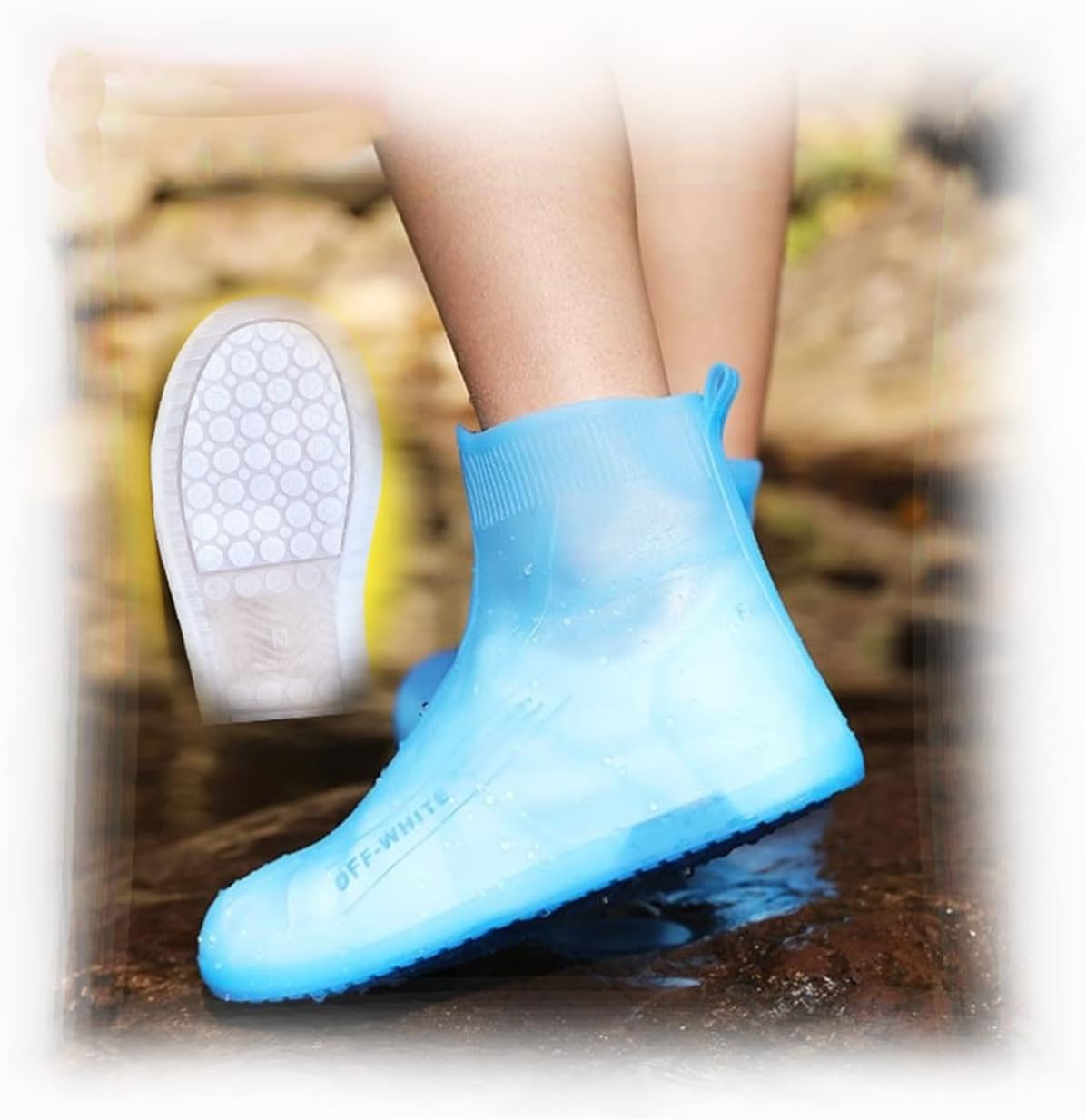 Medium 34-36 Waterproof Shoe Covers 1 Pair Silicone Non-Slip Overshoes Reusable Foldable Shoe Protector Rain Galosh Boot Rain Snow Outdoor