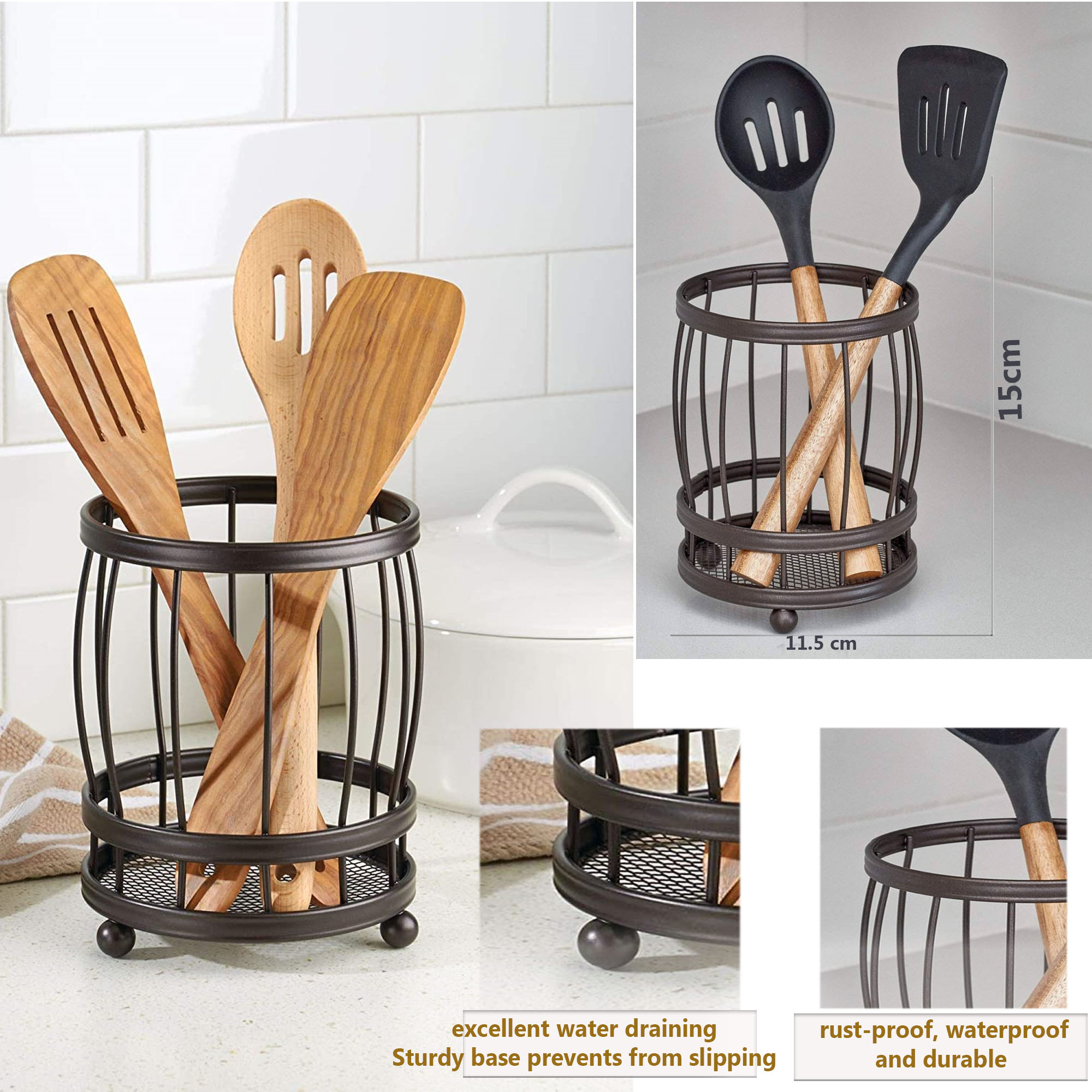 Metal Utensil  Cutlery Holder Canister for Kitchen Countertop Storage black