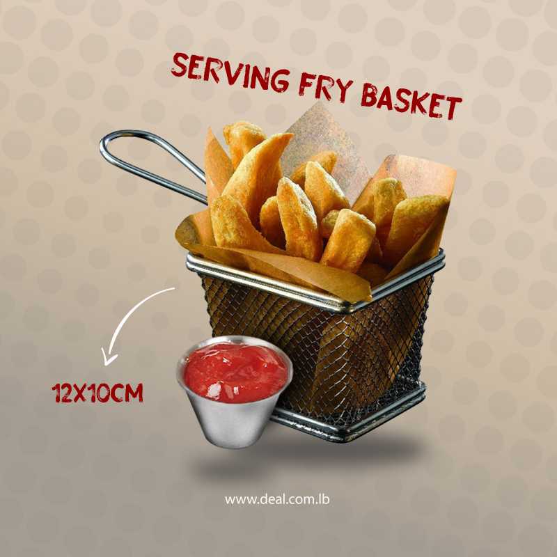 Mini+Chrome+Chip+Serving+Basket+Frying+Fry++With+Dip+Bowl+Holder