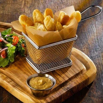 Mini+Chrome+Chip+Serving+Basket+Frying+Fry++With+Dip+Bowl+Holder