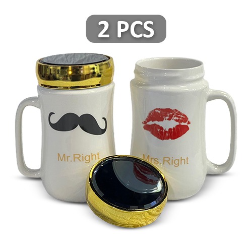 Mr.Right 2 Pcs set Ceramic Coffee Mug With Lid Mirror