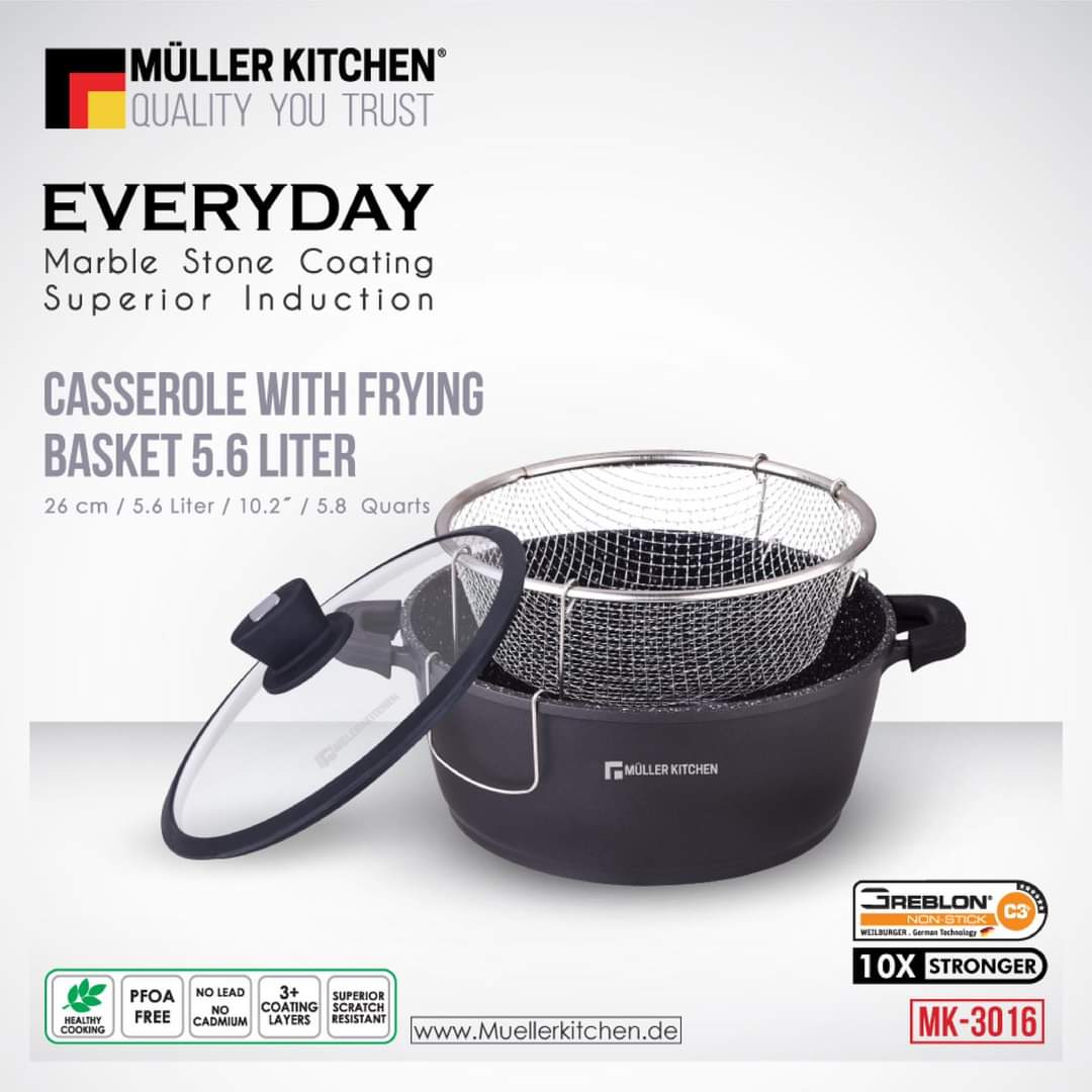 Everyday+Marble+Stone+Coating+Casserole+With+Frying+Basket+5.6L