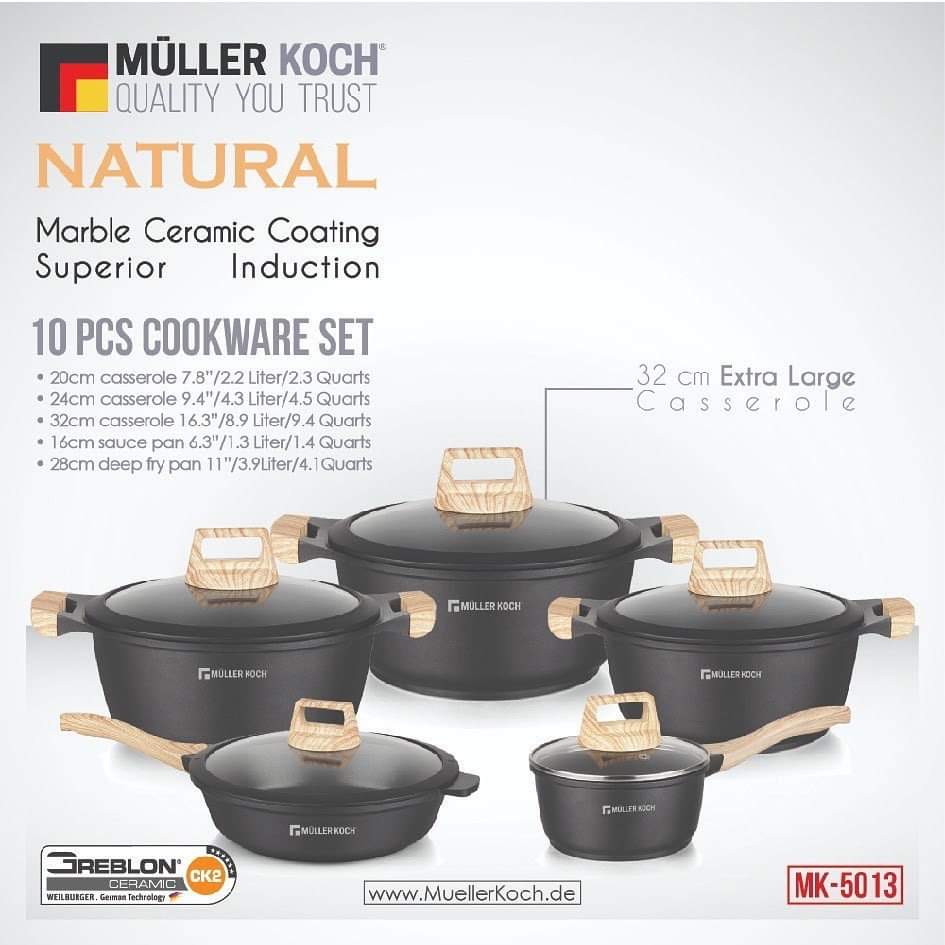 10 Pcs Cookware Set Muller Koch MK 5013 Aluminum German Ceramic Granite Nonstick Coating