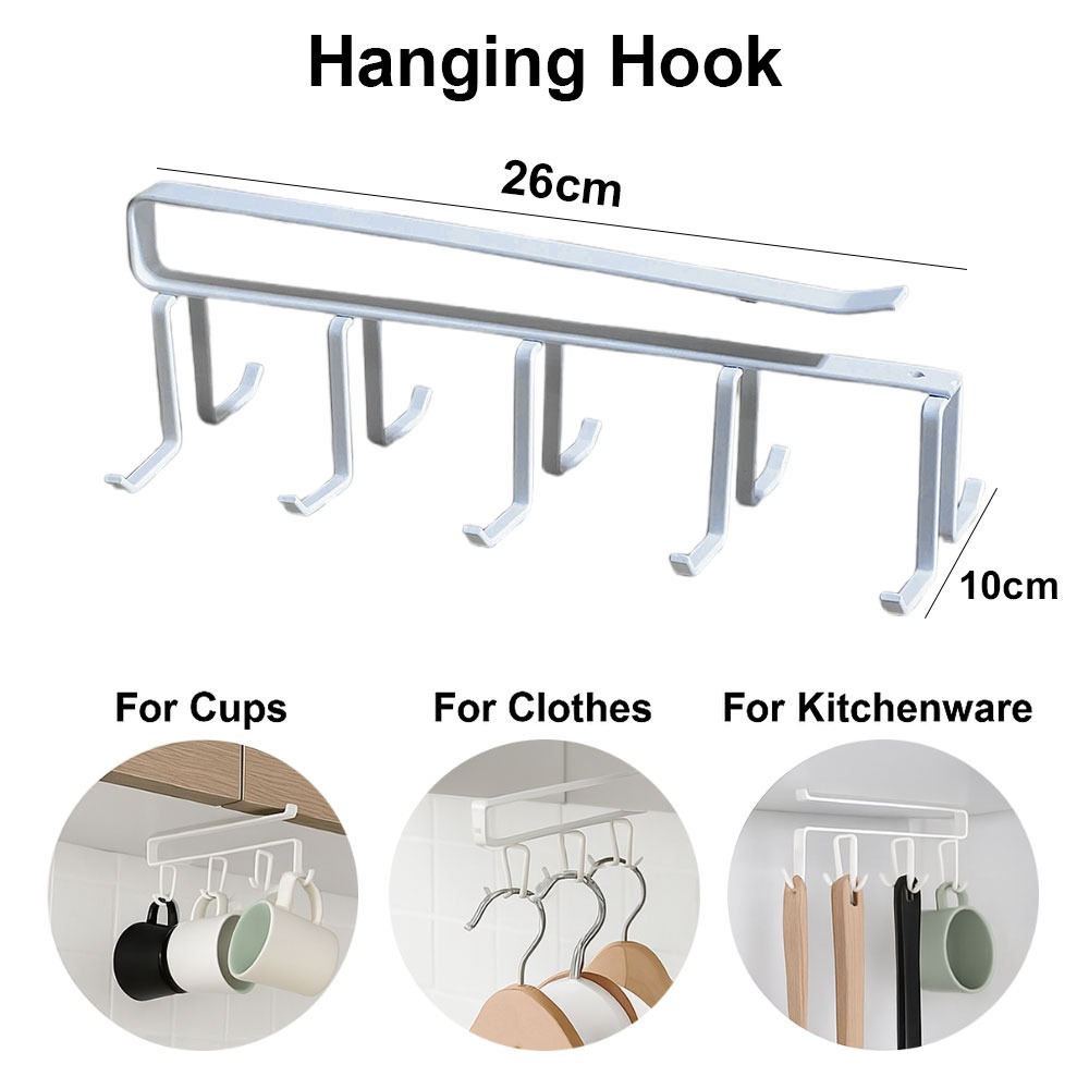 Multi-Purpose Hanging Hook Rack  Under Shelf Organizer for Cups, Utensils, Clothes & Kitchenware 26cm