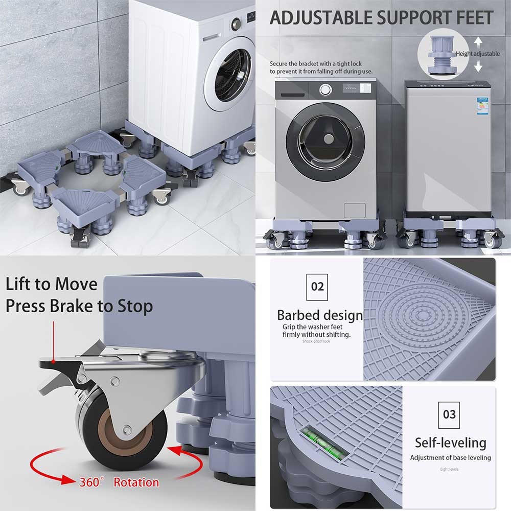 Multifunctional Movable Type Special Base For Washing Machine and Refrigerator Adjustable Base with 4 Wheels Double and 8 Feet