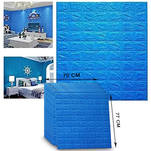 Navy Blue color Brick Wall Sticker Self Adhesive 70x77cm PE Foam Wallpaper Antibacterial DIY Stone Brick Wall Decals For Living Room Kids Bedroom Self Adhesive Home Decor